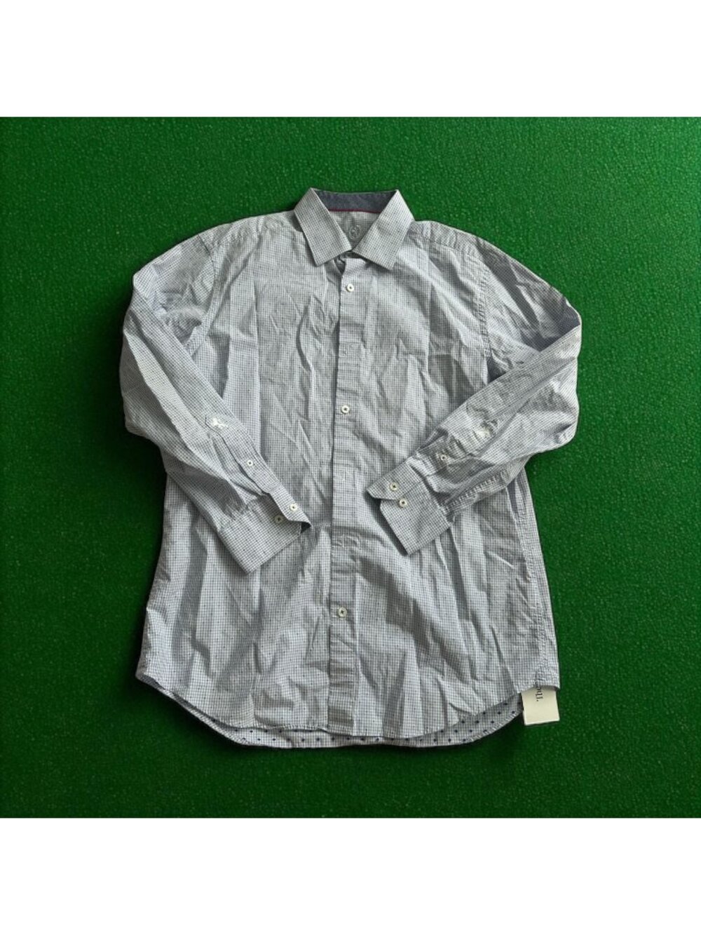 BUGATCHI Men's Blue Plaid Dot Button Down Shirt Size 16 1/2